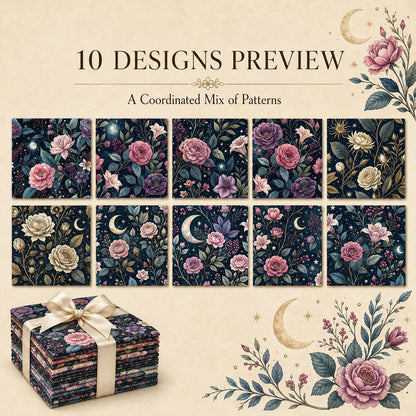 10Pc/Set Flower Black Series Fat Quarter Fabric, Pre-Cut Square Fabric Assort, Fabric Set, Craft Fabric, Handmade DIY Patchwork Fabric,Home Quilting Sewing Fabric, Packaging Fabric, Scrapbooking Craft Hobbyist