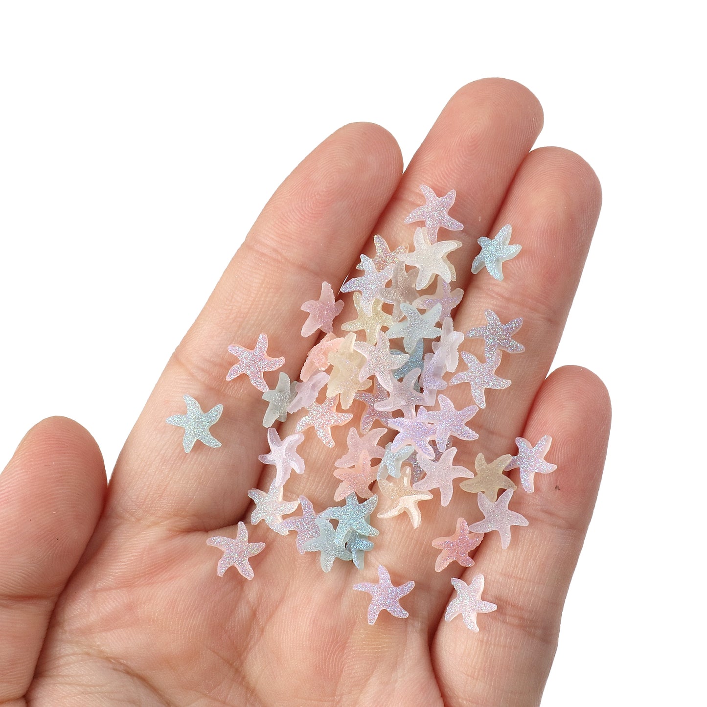 20pcs Glitter Starfish Nail Charms - Transparent Acrylic Beads, Flatback Skeleton Cabochons for DIY Nail Art & Craft Decorations