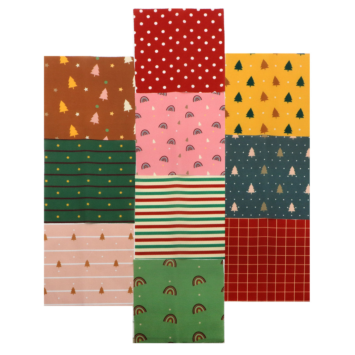 10Pc/Set Christmas Series Plaid Dot Star Tree Stripe Fat Quarter Fabric, Pre-Cut Square Fabric Assort, Fabric Set, Craft Fabric, Handmade DIY Patchwork Fabric,Home Quilting Sewing Fabric, Packaging Fabric, Scrapbooking Craft Hobbyist