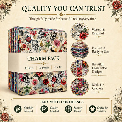 10Pc/Set Halloween Series Flower Skull Rose Fat Quarter Fabric, Pre-Cut Square Fabric Assort, Fabric Set, Craft Fabric, Handmade DIY Patchwork Fabric,Home Quilting Sewing Fabric, Packaging Fabric, Scrapbooking Craft Hobbyist
