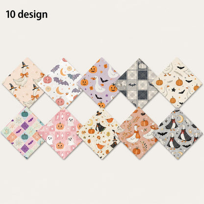 10Pc/Set Halloween Series Star Pumpkin Duck Skull Bat Fat Quarter Fabric, Pre-Cut Square Fabric Assort, Fabric Set, Craft Fabric, Handmade DIY Patchwork Fabric,Home Quilting Sewing Fabric, Packaging Fabric, Scrapbooking Craft Hobbyist