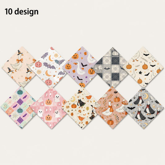 10Pc/Set Halloween Series Star Pumpkin Duck Skull Bat Fat Quarter Fabric, Pre-Cut Square Fabric Assort, Fabric Set, Craft Fabric, Handmade DIY Patchwork Fabric,Home Quilting Sewing Fabric, Packaging Fabric, Scrapbooking Craft Hobbyist