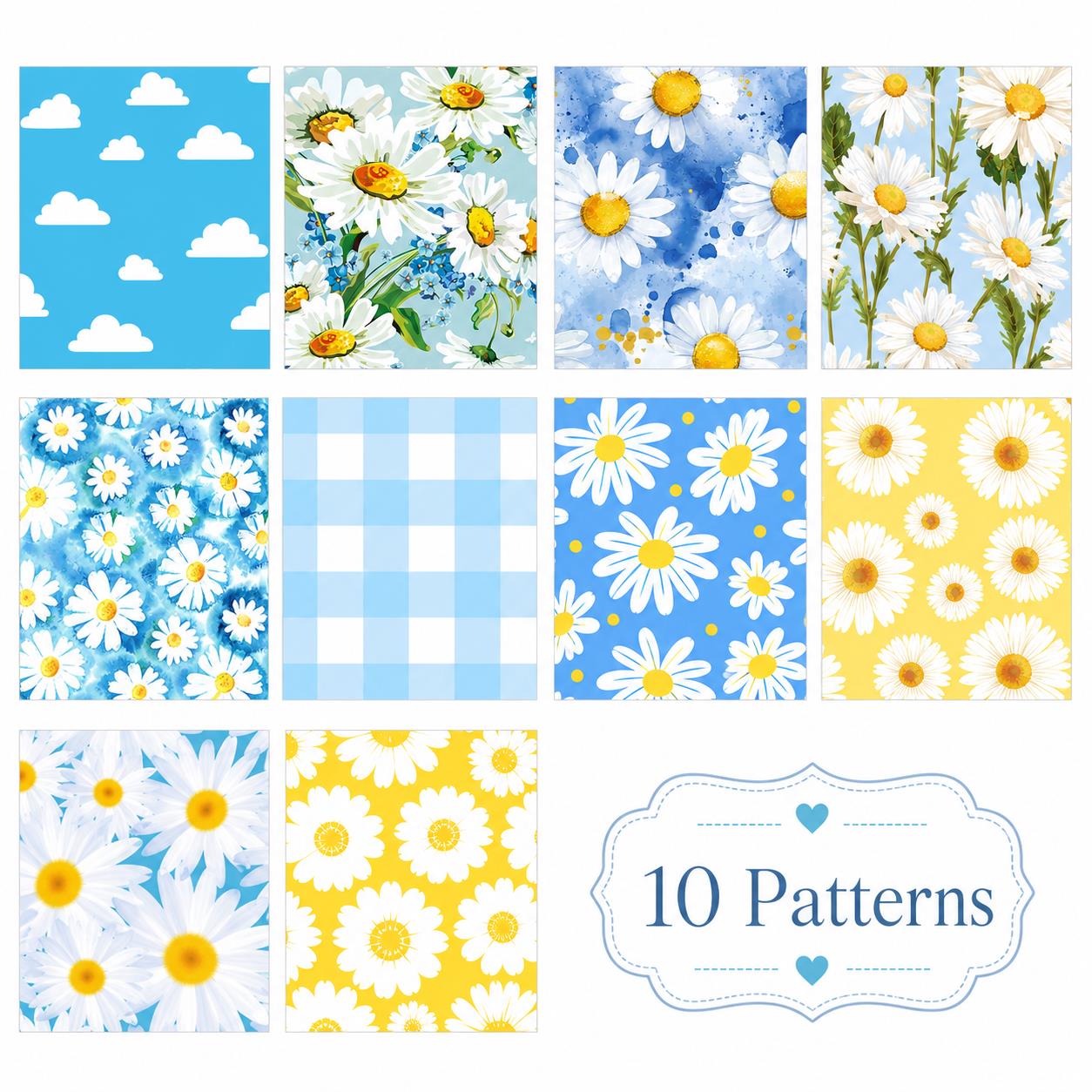10Pc/Set, Making 10 Images 1pc Each, Each Size: 6.3*50cm Floral Daisy Blue Series Sliced Fabric Set Style Combination, Polyester Jelly Roll Fabric Strips, Pre-Cut Quilting Squares, For Quilting DIY, Handicrafts And Sewing, Blankets, Rugs