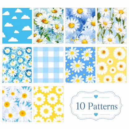 10Pc/Set, Making 10 Images 1pc Each, Each Size: 6.3*50cm Floral Daisy Blue Series Sliced Fabric Set Style Combination, Polyester Jelly Roll Fabric Strips, Pre-Cut Quilting Squares, For Quilting DIY, Handicrafts And Sewing, Blankets, Rugs