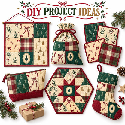 10Pc/Set Christmas Series Plaid Tree Bowknot Star Crutch Fat Quarter Fabric, Pre-Cut Square Fabric Assort, Fabric Set, Craft Fabric, Handmade DIY Patchwork Fabric,Home Quilting Sewing Fabric, Packaging Fabric, Scrapbooking Craft Hobbyist