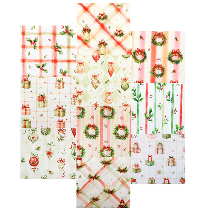 10Pc/Set Christmas Series Plaid Stripe Bowknot Bell Star Holly Fat Quarter Fabric, Pre-Cut Square Fabric Assort, Fabric Set, Craft Fabric, Handmade DIY Patchwork Fabric,Home Quilting Sewing Fabric, Packaging Fabric, Scrapbooking Craft Hobbyist