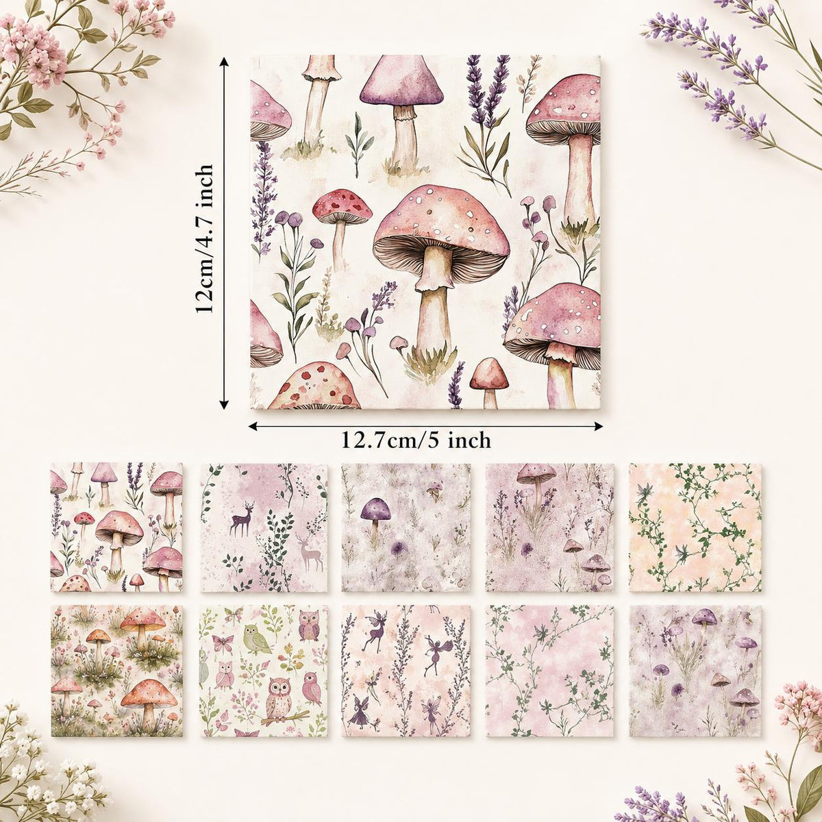 10pcs Charm Pack Set Mushroom Floral Deer Pattern Vintage Style Handmade DIY with Rich Color and Texture Elements 100% Polyester Patchwork in 10 Design Styles Suitable for Patchwork DIY Craft Projects DIY Wallet Making Gift Giving Bag Making Mother's Day