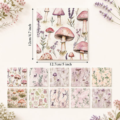 10pcs Charm Pack Set Mushroom Floral Deer Pattern Vintage Style Handmade DIY with Rich Color and Texture Elements 100% Polyester Patchwork in 10 Design Styles Suitable for Patchwork DIY Craft Projects DIY Wallet Making Gift Giving Bag Making Mother's Day
