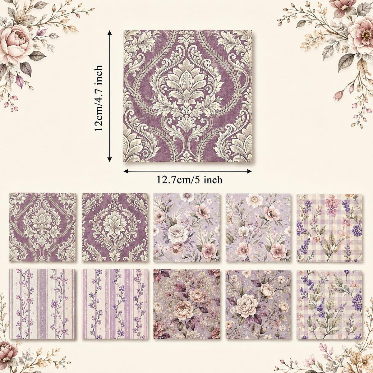 10Pc/Set Flower Purple Series Stripe Plaid Fat Quarter Fabric, Pre-Cut Square Fabric Assort, Fabric Set, Craft Fabric, Handmade DIY Patchwork Fabric,Home Quilting Sewing Fabric, Packaging Fabric, Scrapbooking Craft Hobbyist