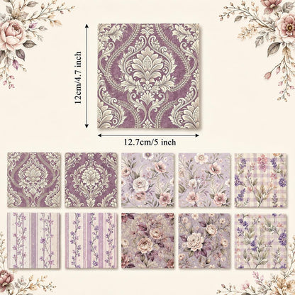 10Pc/Set Flower Purple Series Stripe Plaid Fat Quarter Fabric, Pre-Cut Square Fabric Assort, Fabric Set, Craft Fabric, Handmade DIY Patchwork Fabric,Home Quilting Sewing Fabric, Packaging Fabric, Scrapbooking Craft Hobbyist