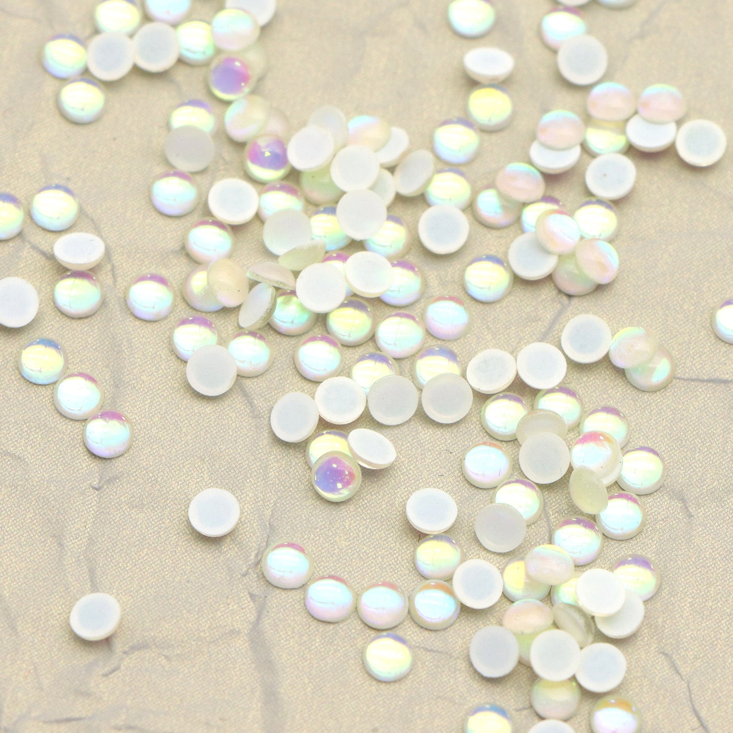 3MM 200pcs/pack Iridescent Half Round Mermaid Color Acrylic Beads Cabochon Pearls For Crafts Necklaces Bracelets Jewelry Decorations Wedding Dress Nail Art