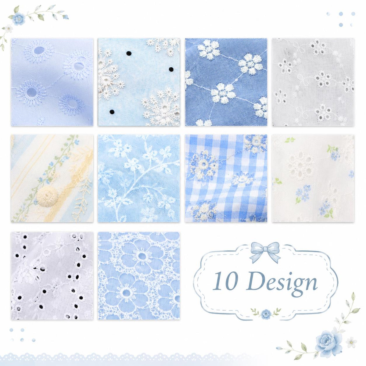 10pcs Vintage Floral Blue & White Pattern Purple Jelly Roll Fabric Strips 2.5X19.7inch Pre-cut 100% Polyester for Patchwork Quilts, Table Runners, Placemats, Tote Bags, Storage Pouches, Makeup Bags, Coasters, Quilt Blocks & Binding