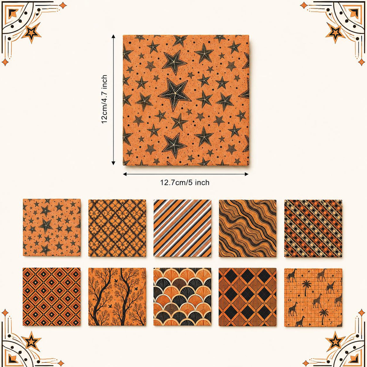10Pc/Set Orange Autumn Series Flower Star Deer Plaid Fat Quarter Fabric, Pre-Cut Square Fabric Assort, Fabric Set, Craft Fabric, Handmade DIY Patchwork Fabric,Home Quilting Sewing Fabric, Packaging Fabric, Scrapbooking Craft Hobbyist