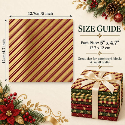 10Pc/Set Christmas Series Plaid Stripe Crutch Fat Quarter Fabric, Pre-Cut Square Fabric Assort, Fabric Set, Craft Fabric, Handmade DIY Patchwork Fabric,Home Quilting Sewing Fabric, Packaging Fabric, Scrapbooking Craft Hobbyist