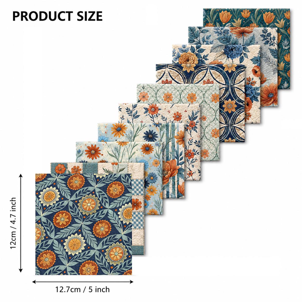 10Pc/Set Flower Plaid Daisy Blue Series Fat Quarter Fabric, Pre-Cut Square Fabric Assort, Fabric Set, Craft Fabric, Handmade DIY Patchwork Fabric,Home Quilting Sewing Fabric, Packaging Fabric, Scrapbooking Craft Hobbyist