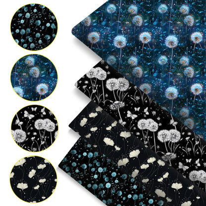 4Pc/set 7.87x7.87inch(20x20cm) Dandelion series Precut Quilting Fabric Fat Quarter Fabric Bundle, Polyester Quilting Squares for Patchwork, DIY Crafts Projects, DIY Wallet Making