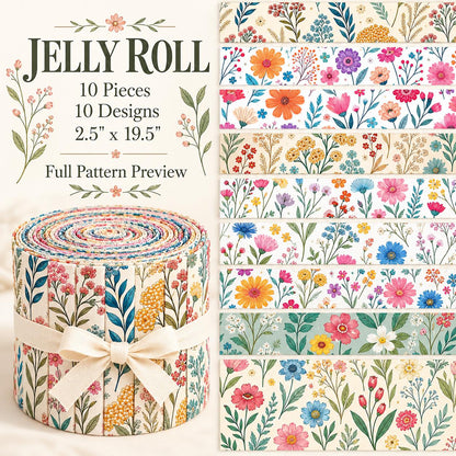 10pcs Vintage Floral Pattern Jelly Roll Fabric Strips 2.5X19.7inch Pre-Cut 100% Polyester For Patchwork Quilts, Table Runners, Placemats, Tote Bags, Storage Pouches, Makeup Bags, Coasters, Quilt Blocks & Binding