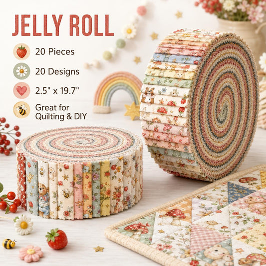 20pcs Vintage Bear Cat Hedgehog Animal Series Jelly Roll Fabric Strips 2.5X19.7inch Delicate Printed Multi-Color 100% Polyester For DIY Handmade Patchwork, Table Runners, Placemats, Tote Bags, Storage Pouches, Makeup Bags, Coasters, Quilt Blocks & Binding