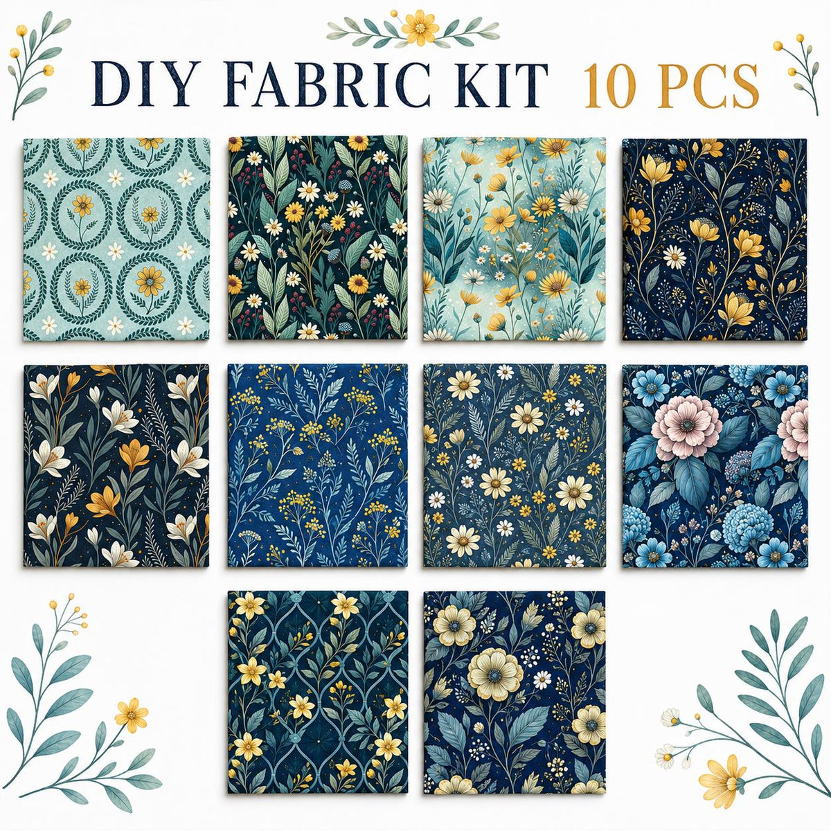10Pc/Set Flower Series Fat Quarter Fabric, Pre-Cut Square Fabric Assort, Fabric Set, Craft Fabric, Handmade DIY Patchwork Fabric,Home Quilting Sewing Fabric, Packaging Fabric, Scrapbooking Craft Hobbyist