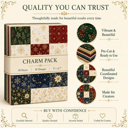 10pcs Charm Pack Set Christmas Holly Snow Pattern Vintage Style Handmade DIY with Rich Color and Texture Elements 100% Polyester Patchwork in 10 Design Styles Suitable for Patchwork DIY Craft Projects DIY Wallet Making Gift Giving Bag Making Mother's Day