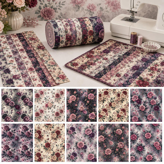 10pcs Vintage Floral Pattern Jelly Roll Fabric Strips 2.5X19.7inch Pre-Cut 100% Polyester For Patchwork Quilts, Table Runners, Placemats, Tote Bags, Storage Pouches, Makeup Bags, Coasters, Quilt Blocks & Binding Mother'S Day Gift