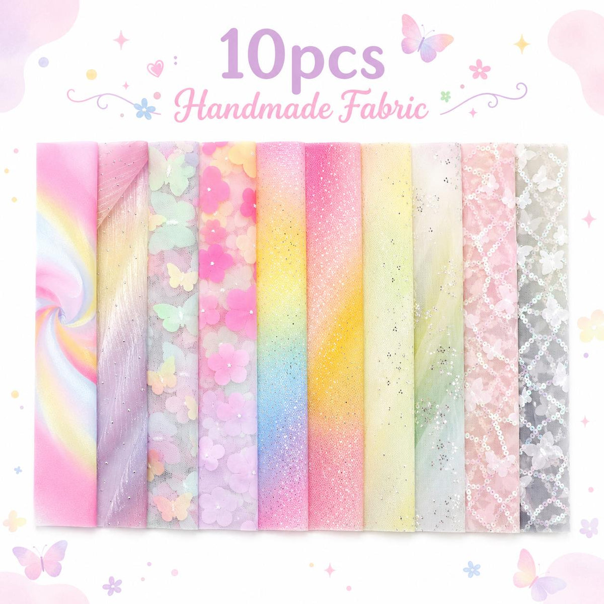 10pcs Vintage Butterfly Mesh Gauze Lace Series Jelly Roll Fabric Strips 2.5X19.7inch Pre-cut 100% Polyester for Patchwork Quilts, Table Runners, Placemats, Tote Bags, Storage Pouches, Makeup Bags, Coasters, Quilt Blocks & Binding Multi-color