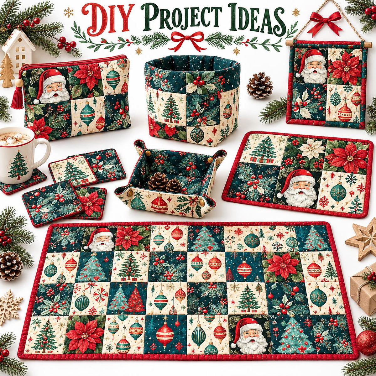 10Pc/Set Christmas Series Flower Tree Bell Star Holly Santa Claus Fat Quarter Fabric, Pre-Cut Square Fabric Assort, Fabric Set, Craft Fabric, Handmade DIY Patchwork Fabric,Home Quilting Sewing Fabric, Packaging Fabric, Scrapbooking Craft Hobbyist