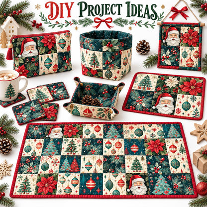 10Pc/Set Christmas Series Flower Tree Bell Star Holly Santa Claus Fat Quarter Fabric, Pre-Cut Square Fabric Assort, Fabric Set, Craft Fabric, Handmade DIY Patchwork Fabric,Home Quilting Sewing Fabric, Packaging Fabric, Scrapbooking Craft Hobbyist