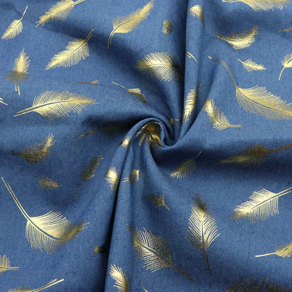 1Pc feather Golden Hot Stamping Pre-Washed Denim Fabric - 59x19.68inch(150x50cm)  DIY Crafts Projects, DIY Wallet Making