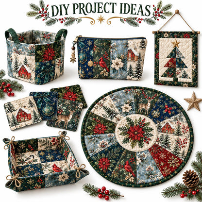10Pc/Set Christmas Series Bowknot Flower Rabbit Northern Cardinal Deer Holly Pinecones Fox Fat Quarter Fabric, Pre-Cut Square Fabric Assort, Fabric Set, Craft Fabric, Handmade DIY Patchwork Fabric,Home Quilting Sewing Fabric, Packaging Fabric, Scrapbookin