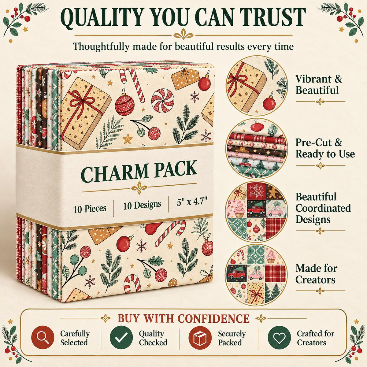 10Pc/Set Christmas Series Plaid Car Cake Tree Gift Crutch Fat Quarter Fabric, Pre-Cut Square Fabric Assort, Fabric Set, Craft Fabric, Handmade DIY Patchwork Fabric,Home Quilting Sewing Fabric, Packaging Fabric, Scrapbooking Craft Hobbyist