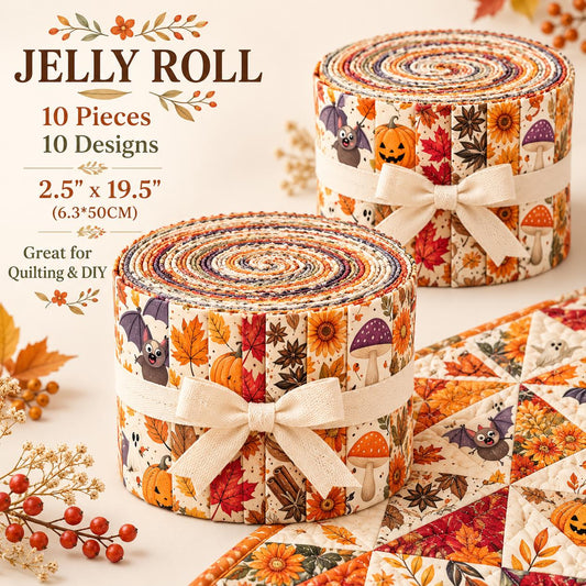 10pcs Vintage Pumpkin Ghost Maple Leaf Autumn Halloween Theme Jelly Roll Fabric Strips 2.5X19.7inch Pre-Cut 100% Polyester For Patchwork Quilts, Table Runners, Placemats, Tote Bags, Storage Pouches, Makeup Bags, Coasters, Quilt Blocks & Binding