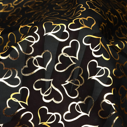 1Pc heart love Golden Foil Printed Premium Organza tulle mesh Fabric - 57x19.68inch(145x50cm) Pre-cut Fabric,Perfect for DIY Sewing,Bags,Party Decor, Tablecloths, Gift Wrapping,Cushions & Furniture Covers
