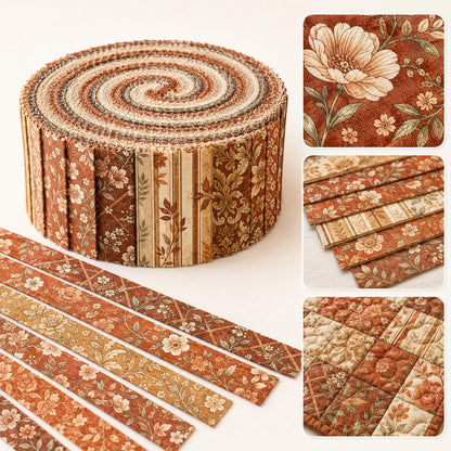 10pcs Vintage Autumn Floral Pattern Jelly Roll Fabric Strips 2.5X19.7inch Pre-Cut 100% Polyester For Patchwork Quilts, Table Runners, Placemats, Tote Bags, Storage Pouches, Makeup Bags, Coasters, Quilt Blocks & Binding