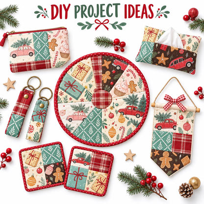 10Pc/Set Christmas Series Plaid Car Cake Tree Gift Crutch Fat Quarter Fabric, Pre-Cut Square Fabric Assort, Fabric Set, Craft Fabric, Handmade DIY Patchwork Fabric,Home Quilting Sewing Fabric, Packaging Fabric, Scrapbooking Craft Hobbyist