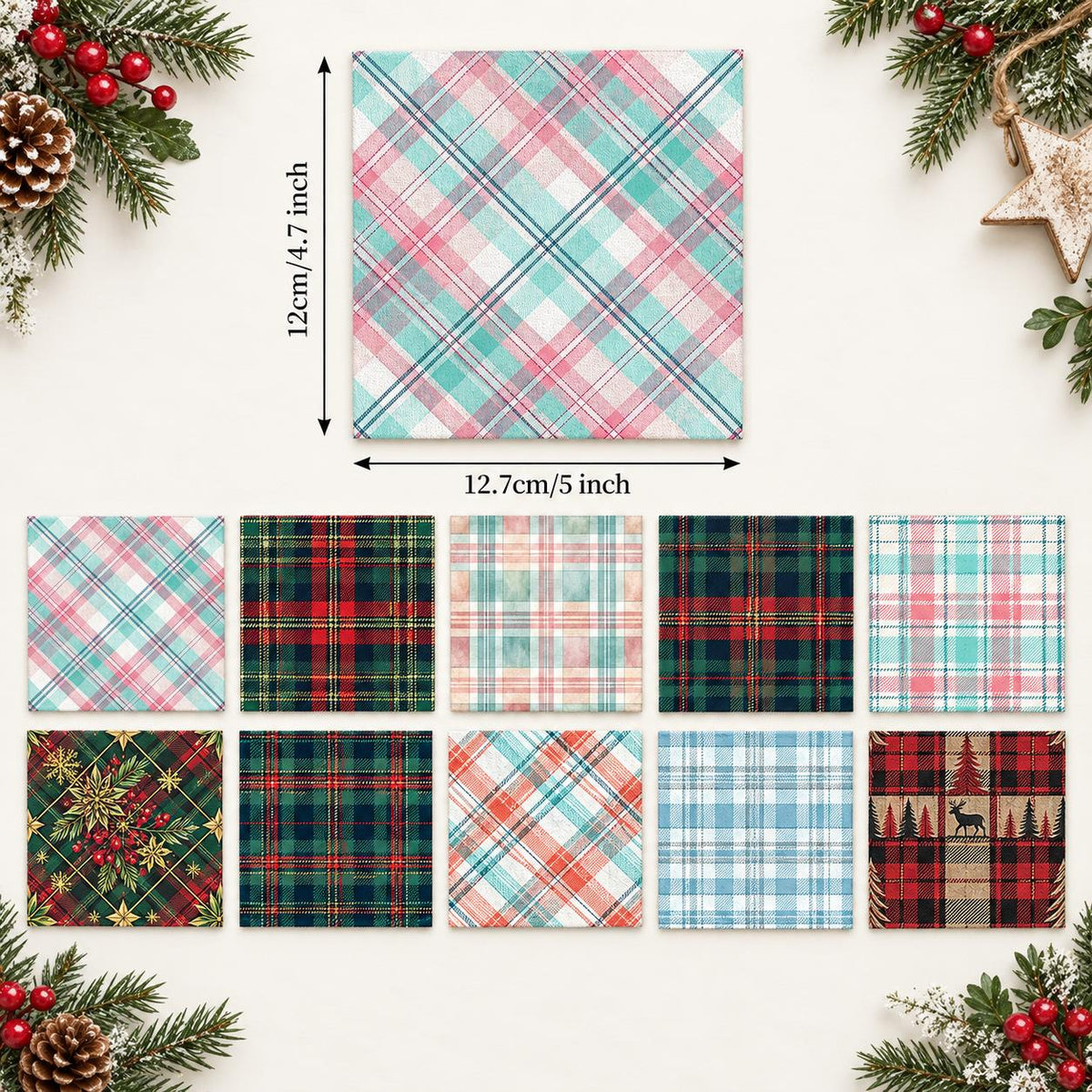 10Pc/Set Christmas Plaid Series Tree Deer Deer Fat Quarter Fabric, Pre-Cut Square Fabric Assort, Fabric Set, Craft Fabric, Handmade DIY Patchwork Fabric,Home Quilting Sewing Fabric, Packaging Fabric, Scrapbooking Craft Hobbyist