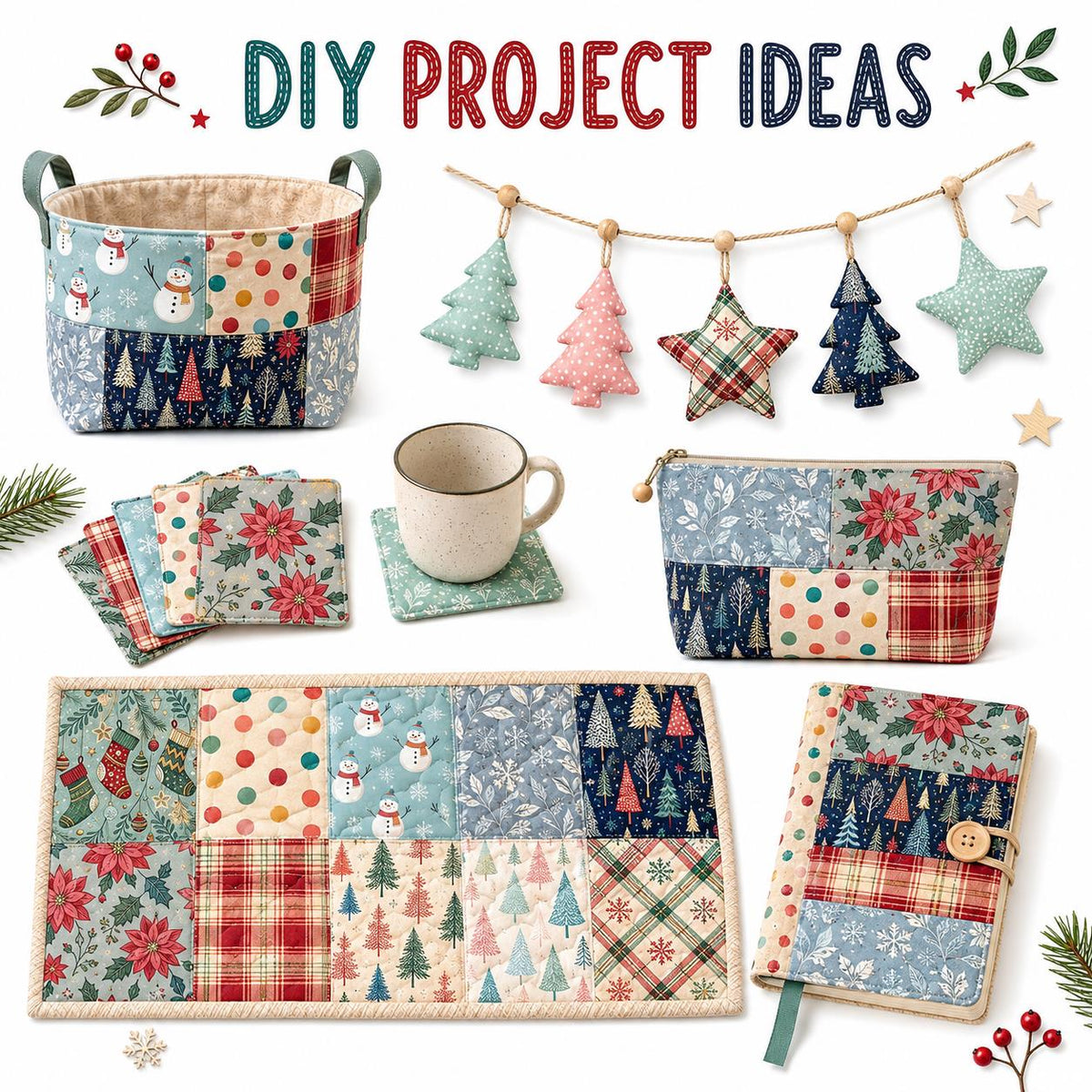 10Pc/Set Christmas Series Flower Dot Plaid Tree Deer Fat Quarter Fabric, Pre-Cut Square Fabric Assort, Fabric Set, Craft Fabric, Handmade DIY Patchwork Fabric,Home Quilting Sewing Fabric, Packaging Fabric, Scrapbooking Craft Hobbyist