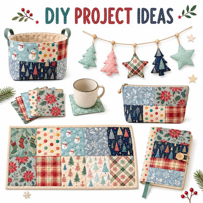 10Pc/Set Christmas Series Flower Dot Plaid Tree Deer Fat Quarter Fabric, Pre-Cut Square Fabric Assort, Fabric Set, Craft Fabric, Handmade DIY Patchwork Fabric,Home Quilting Sewing Fabric, Packaging Fabric, Scrapbooking Craft Hobbyist
