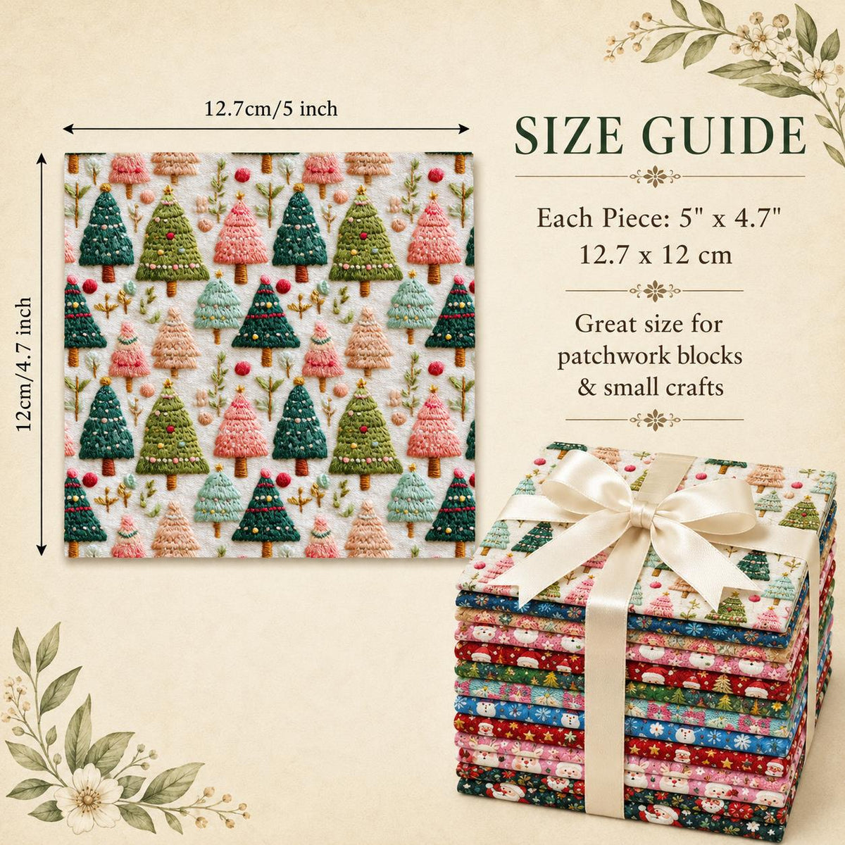 2D Flat 10Pc/Set Christmas Series Santa Claus Deer Holly Fat Quarter Fabric, Pre-Cut Square Fabric Assort, Fabric Set, Craft Fabric, Handmade DIY Patchwork Fabric,Home Quilting Sewing Fabric, Packaging Fabric, Scrapbooking Craft Hobbyist