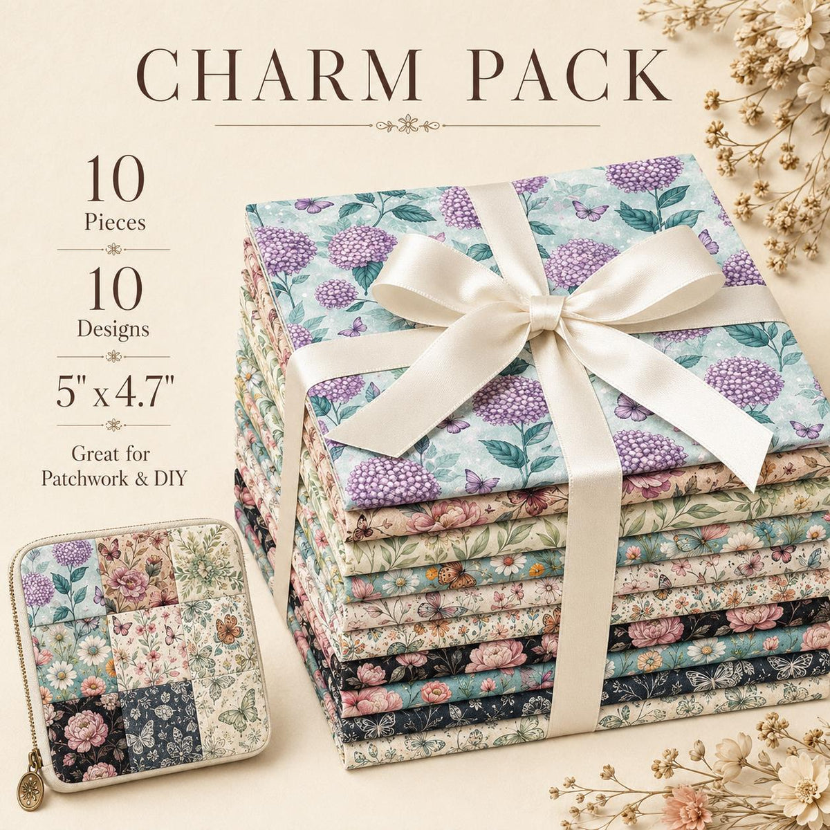 10Pc/Set Flower Series Rose Butterfly Fat Quarter Fabric, Pre-Cut Square Fabric Assort, Fabric Set, Craft Fabric, Handmade DIY Patchwork Fabric,Home Quilting Sewing Fabric, Packaging Fabric, Scrapbooking Craft Hobbyist