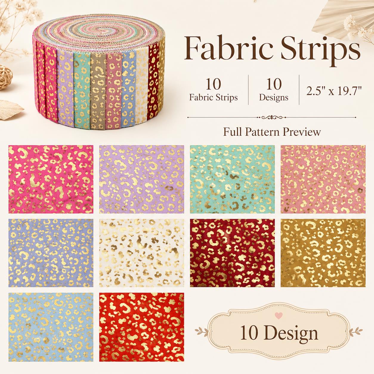 10Pc/Set, Making 10 Images 1pc Each, Each Size: 6.3*50cm Leopard Golden Hot Stamping Series Sliced Chiffon Fabric Set Style Combination, Polyester Jelly Roll Fabric Strips, Pre-Cut Quilting Squares, For Quilting DIY, Handicrafts And Sewing, Blankets, Rugs