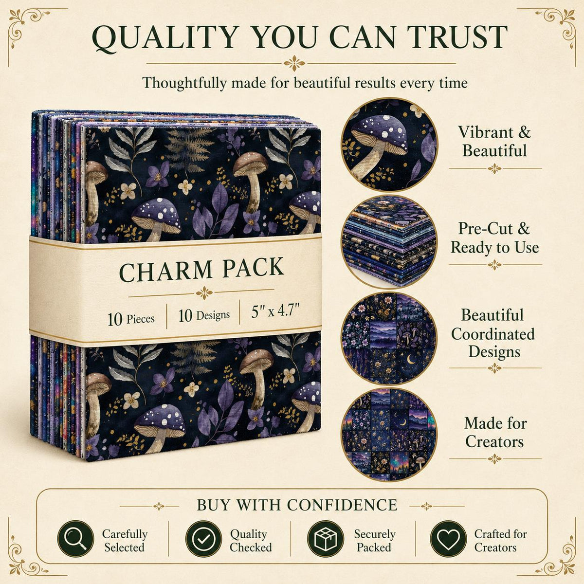 10Pc/Set Flower Series Mushroom Moon Galaxy Mountain Fat Quarter Fabric, Pre-Cut Square Fabric Assort, Fabric Set, Craft Fabric, Handmade DIY Patchwork Fabric,Home Quilting Sewing Fabric, Packaging Fabric, Scrapbooking Craft Hobbyist