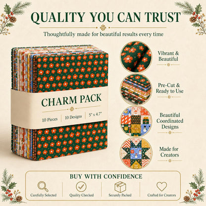 10pcs Charm Pack Set Christmas Santa Pattern Vintage Style Handmade DIY with Rich Color and Texture Elements 100% Polyester Patchwork in 10 Design Styles Suitable for Patchwork DIY Craft Projects DIY Wallet Making Gift Giving Bag Making Mother's Day Gift