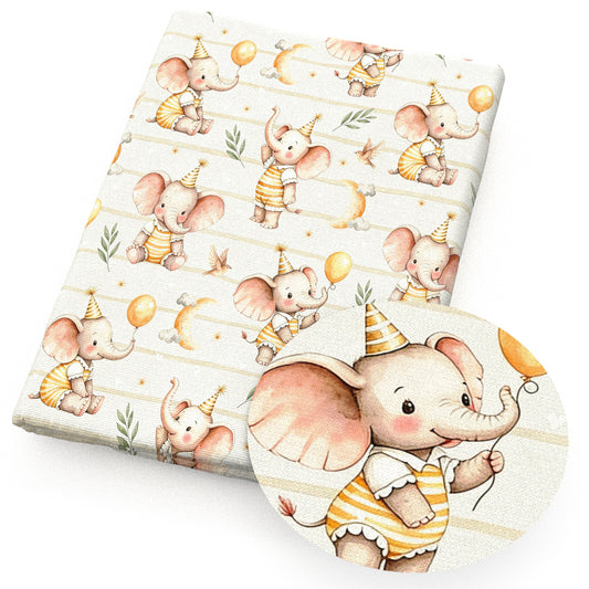 elephant moon bird balloon stripe fabric