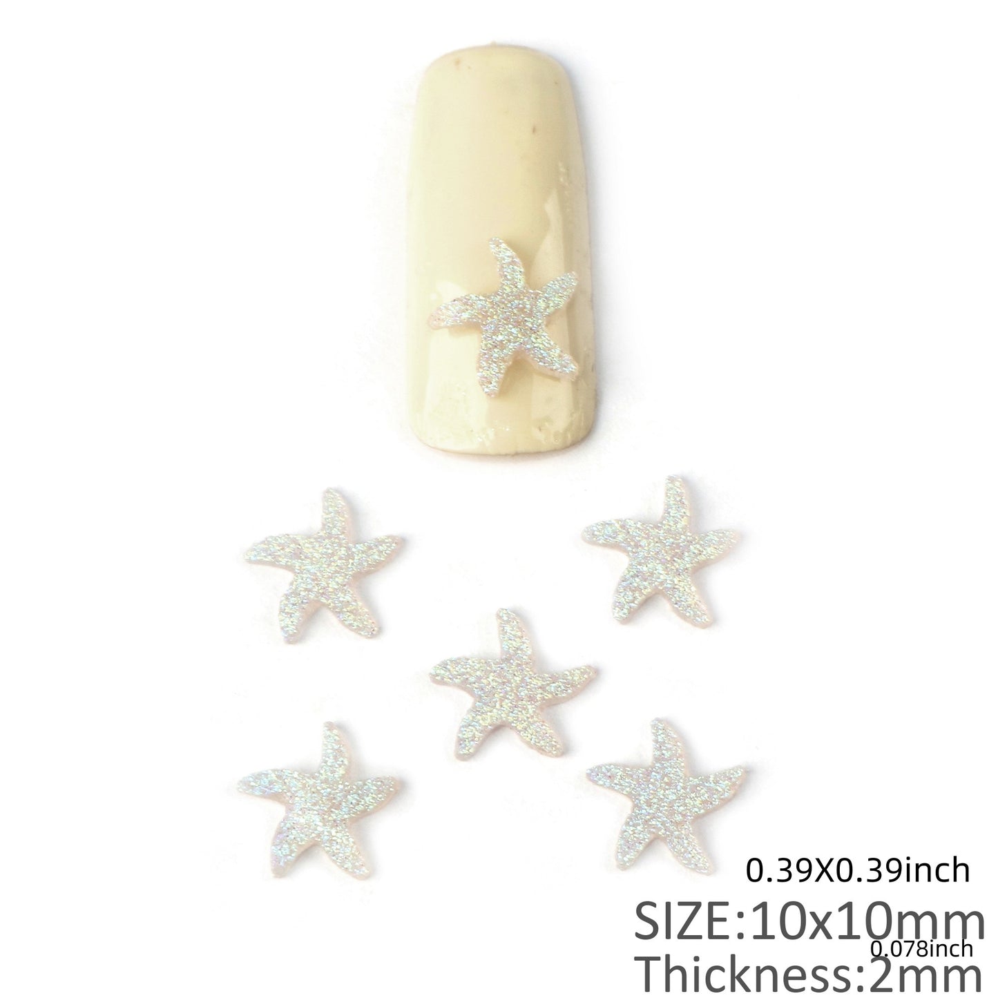 20pcs Glitter Starfish Nail Charms - Transparent Acrylic Beads, Flatback Skeleton Cabochons for DIY Nail Art & Craft Decorations
