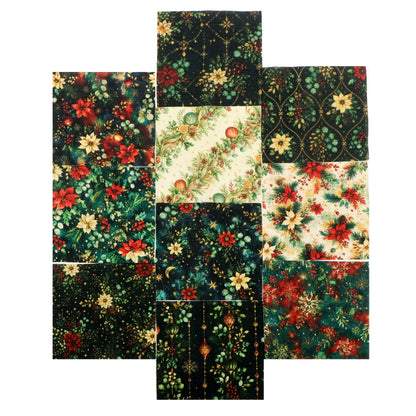 10Pc/Set Christmas Flower Series Star Holly Pinecones  Fat Quarter Fabric, Pre-Cut Square Fabric Assort, Fabric Set, Craft Fabric, Handmade DIY Patchwork Fabric,Home Quilting Sewing Fabric, Packaging Fabric, Scrapbooking Craft Hobbyist