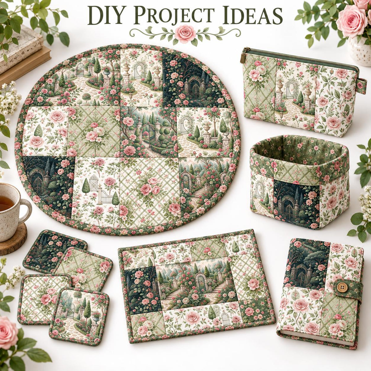 10Pc/Set Flower Tree House Series Fat Quarter Fabric, Pre-Cut Square Fabric Assort, Fabric Set, Craft Fabric, Handmade DIY Patchwork Fabric,Home Quilting Sewing Fabric, Packaging Fabric, Scrapbooking Craft Hobbyist