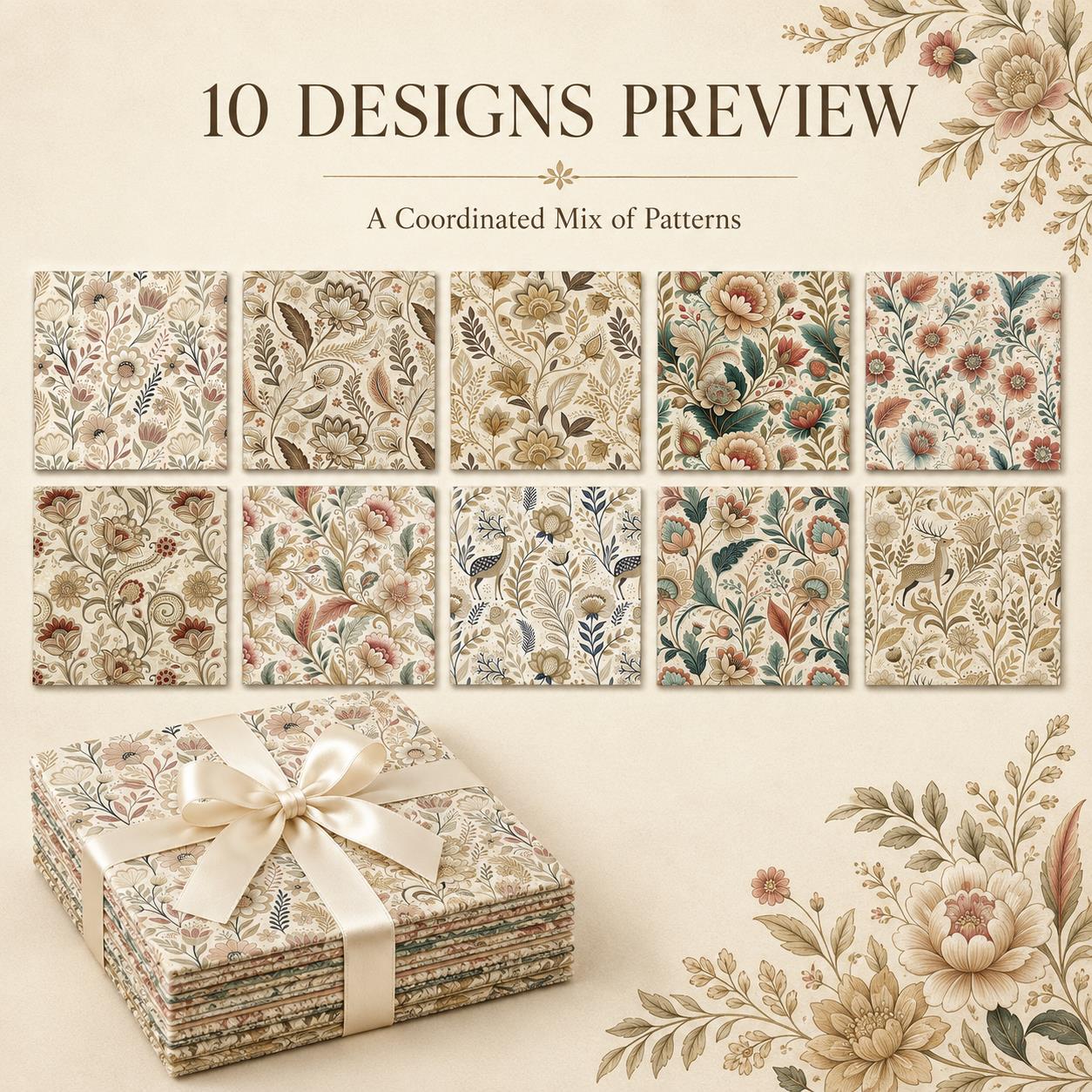 10pcs Charm Pack Set Floral Vintage Style Pattern Handmade DIY with Rich Color and Texture Elements 100% Polyester Patchwork in 10 Design Styles Suitable for Patchwork DIY Craft Projects DIY Wallet Making Gift Giving Bag Making Mother's Day Gift