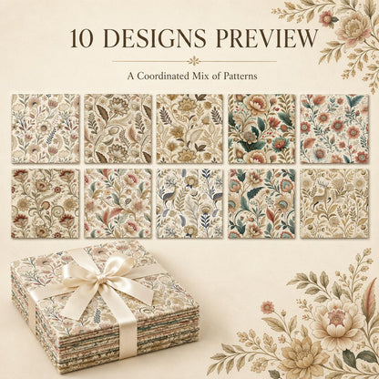 10pcs Charm Pack Set Floral Vintage Style Pattern Handmade DIY with Rich Color and Texture Elements 100% Polyester Patchwork in 10 Design Styles Suitable for Patchwork DIY Craft Projects DIY Wallet Making Gift Giving Bag Making Mother's Day Gift