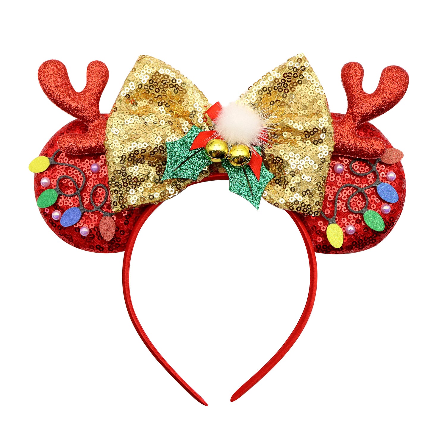 Adorable Christmas Festive Ears Sequined Headband with Bows--With box packaging